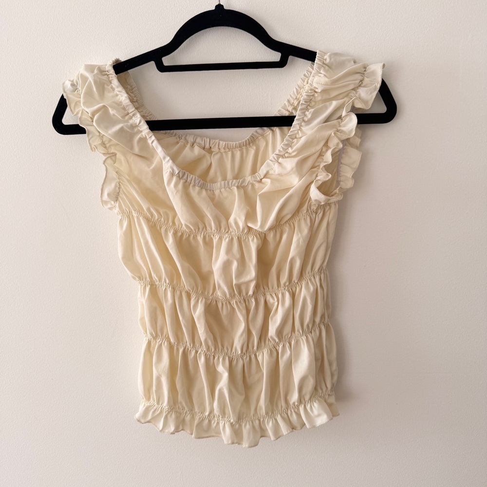Vintage Cream Ruffled Short Sleeve Top